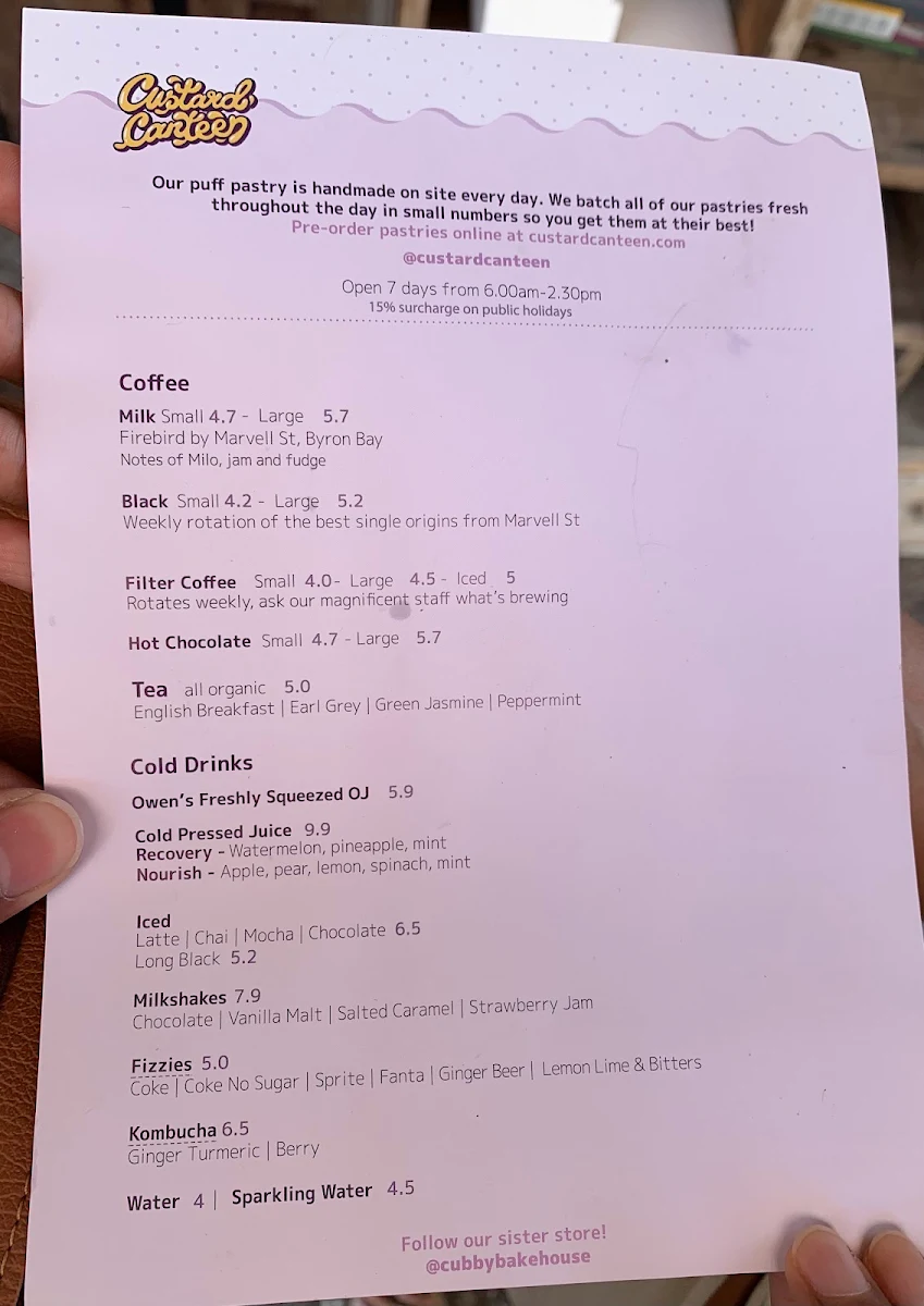 Menu, Custard Canteen