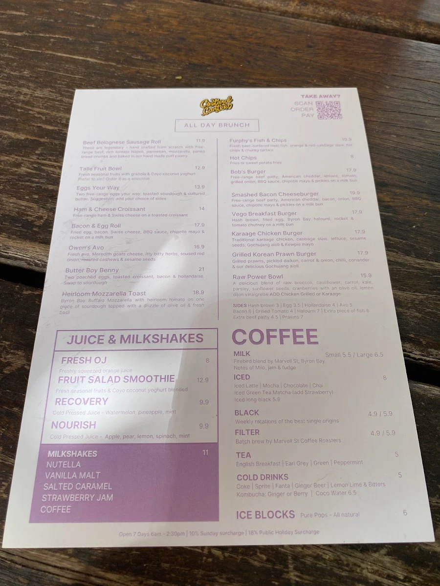 Menu, Custard Canteen