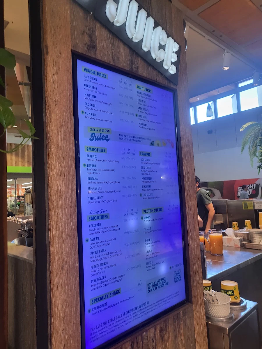 Menu, Top Juice Rouse Hill