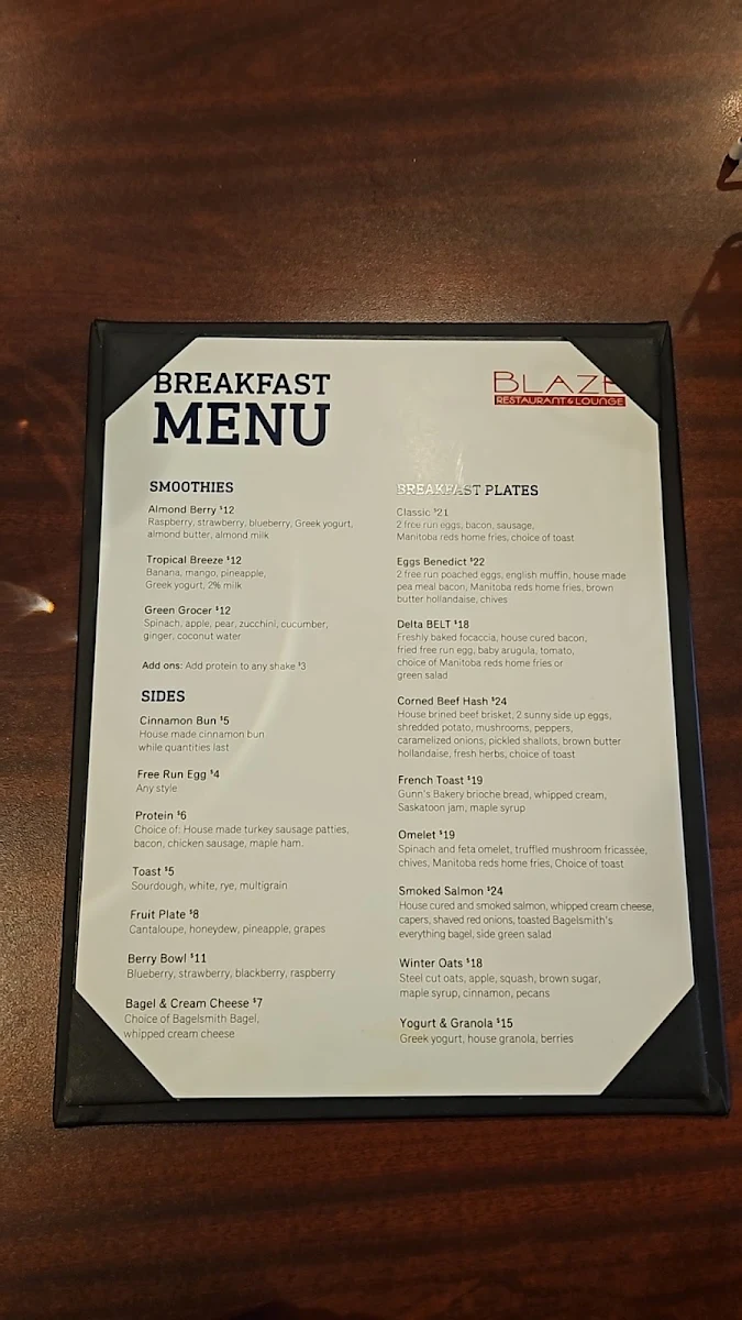 Menu, Blaze Bistro and Lounge