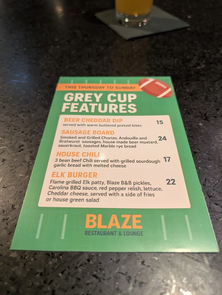 Menu, Blaze Bistro and Lounge