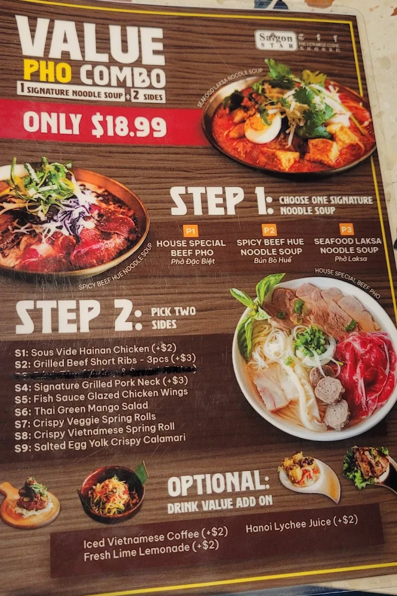 Menu, Saigon Star Restaurant