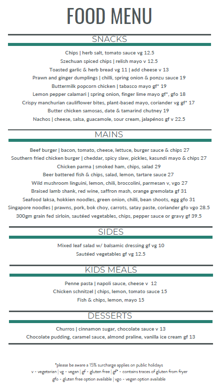 Menu, The Precinct Hotel