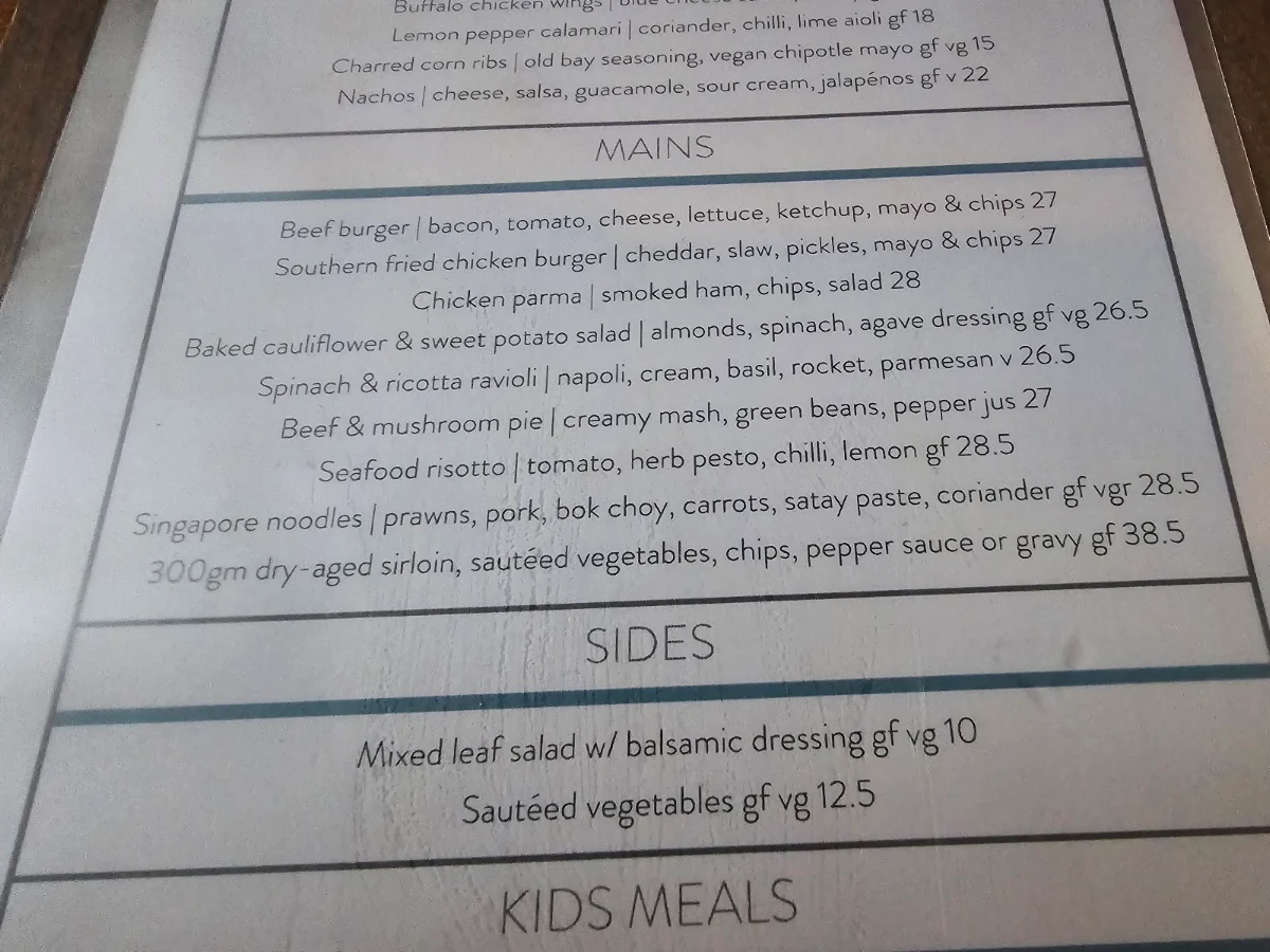 Menu, The Precinct Hotel