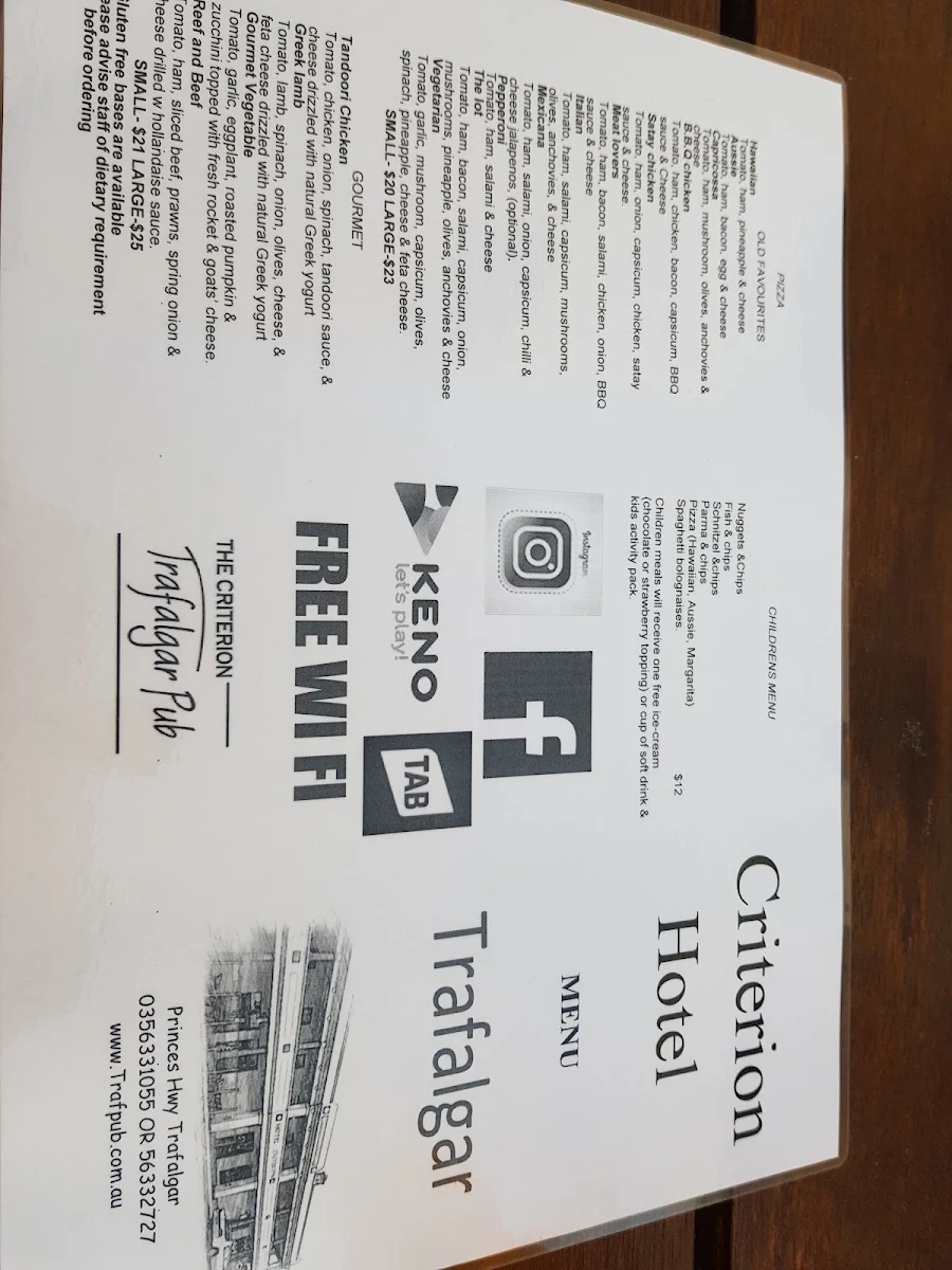 Menu, Criterion Hotel