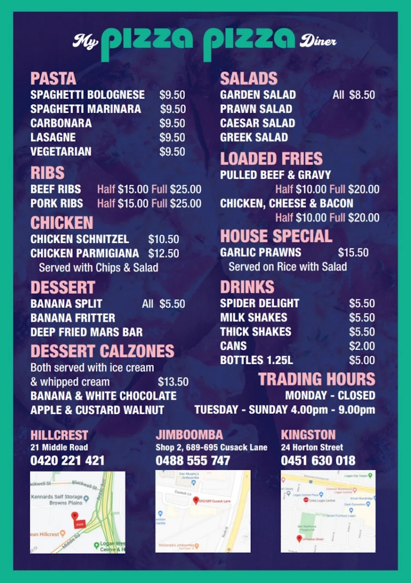 Menu, Jimmy's Rockin Diner