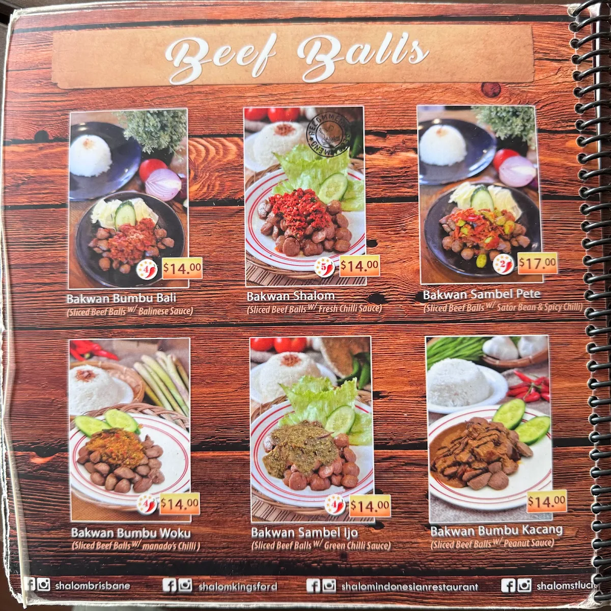 Menu, Shalom St Lucia Indonesian Restaurant