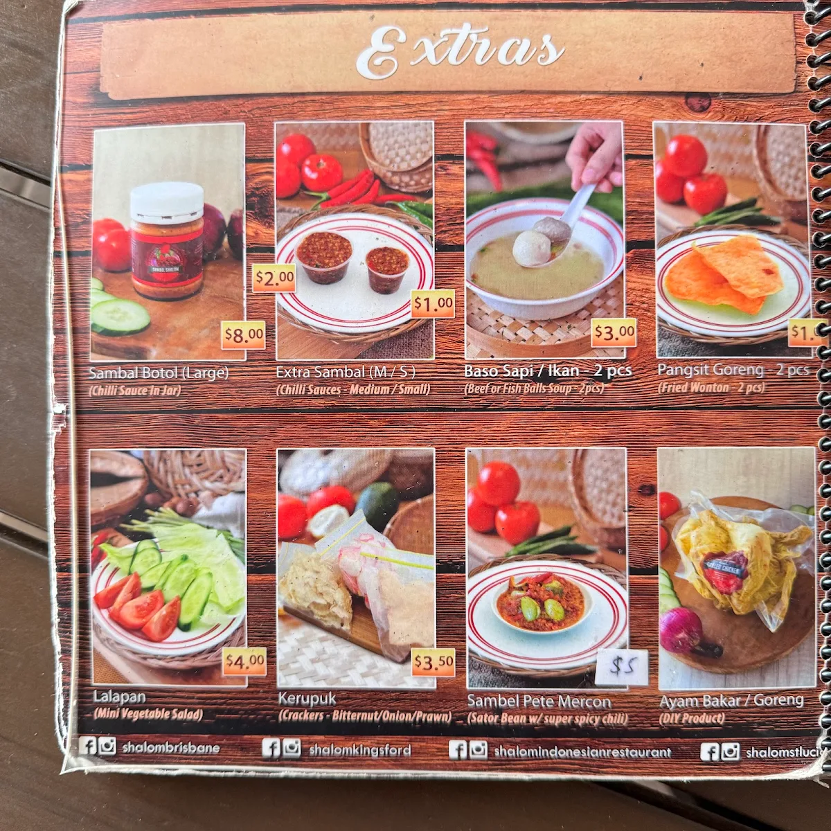 Menu, Shalom St Lucia Indonesian Restaurant