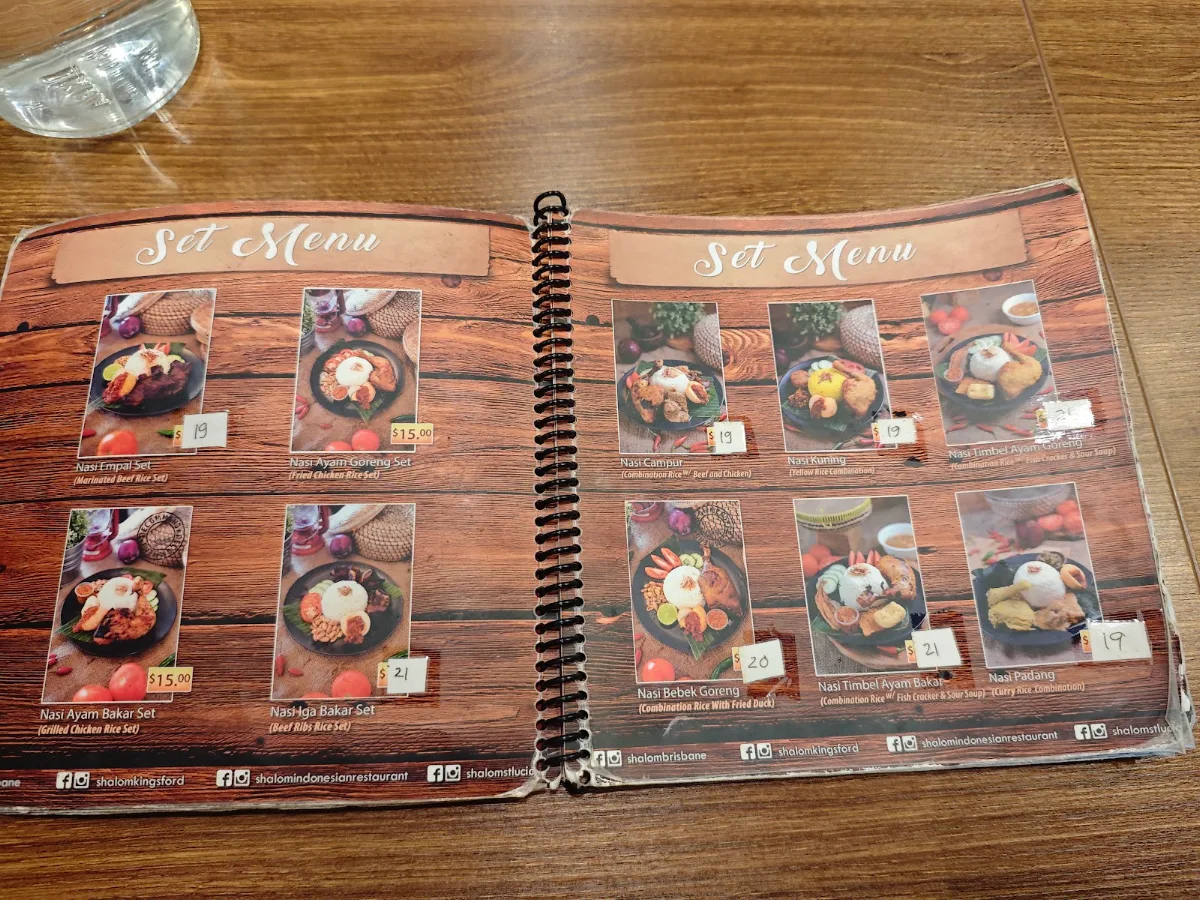 Menu, Shalom St Lucia Indonesian Restaurant