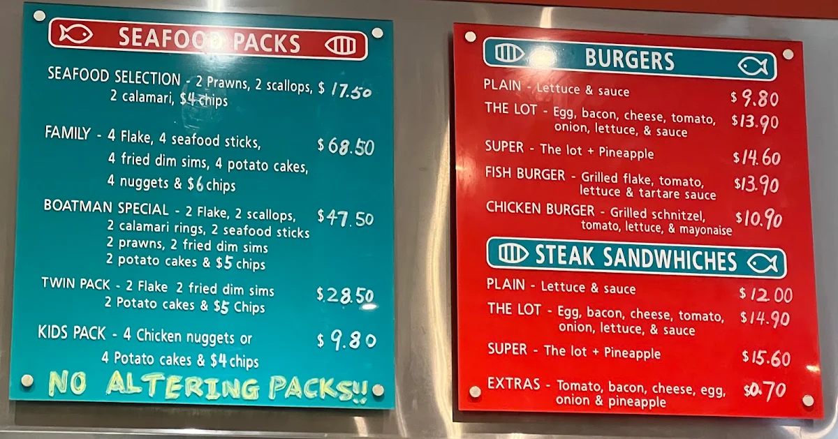 Menu, Boatman's Fish & Chips