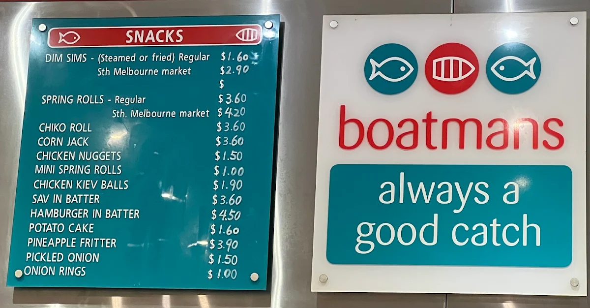 Menu, Boatman's Fish & Chips