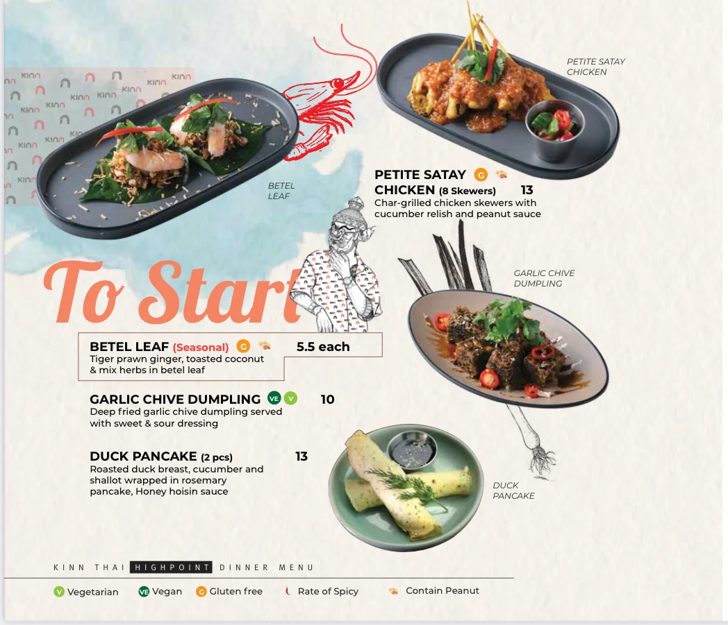 Menu, Kinn Thai Highpoint