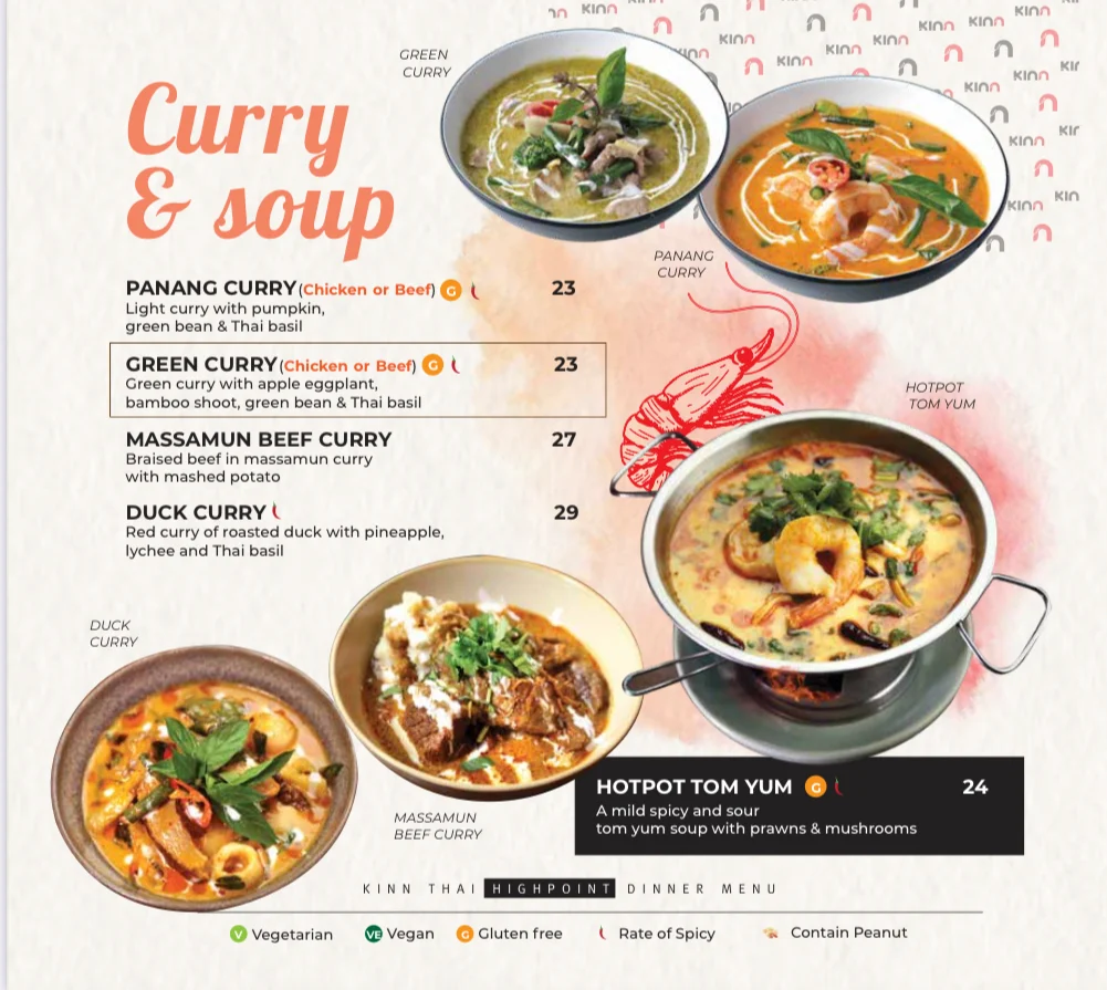 Menu, Kinn Thai Highpoint