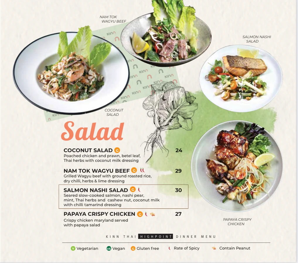 Menu, Kinn Thai Highpoint