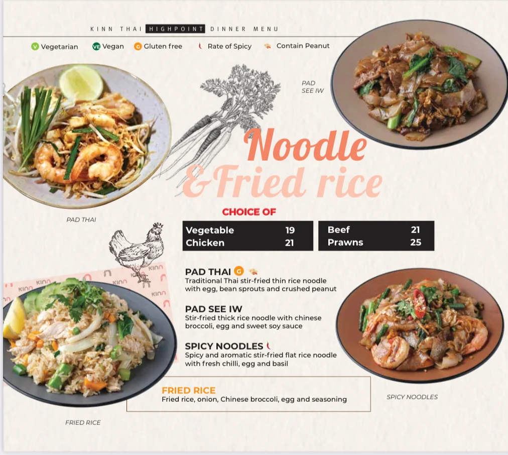 Menu, Kinn Thai Highpoint