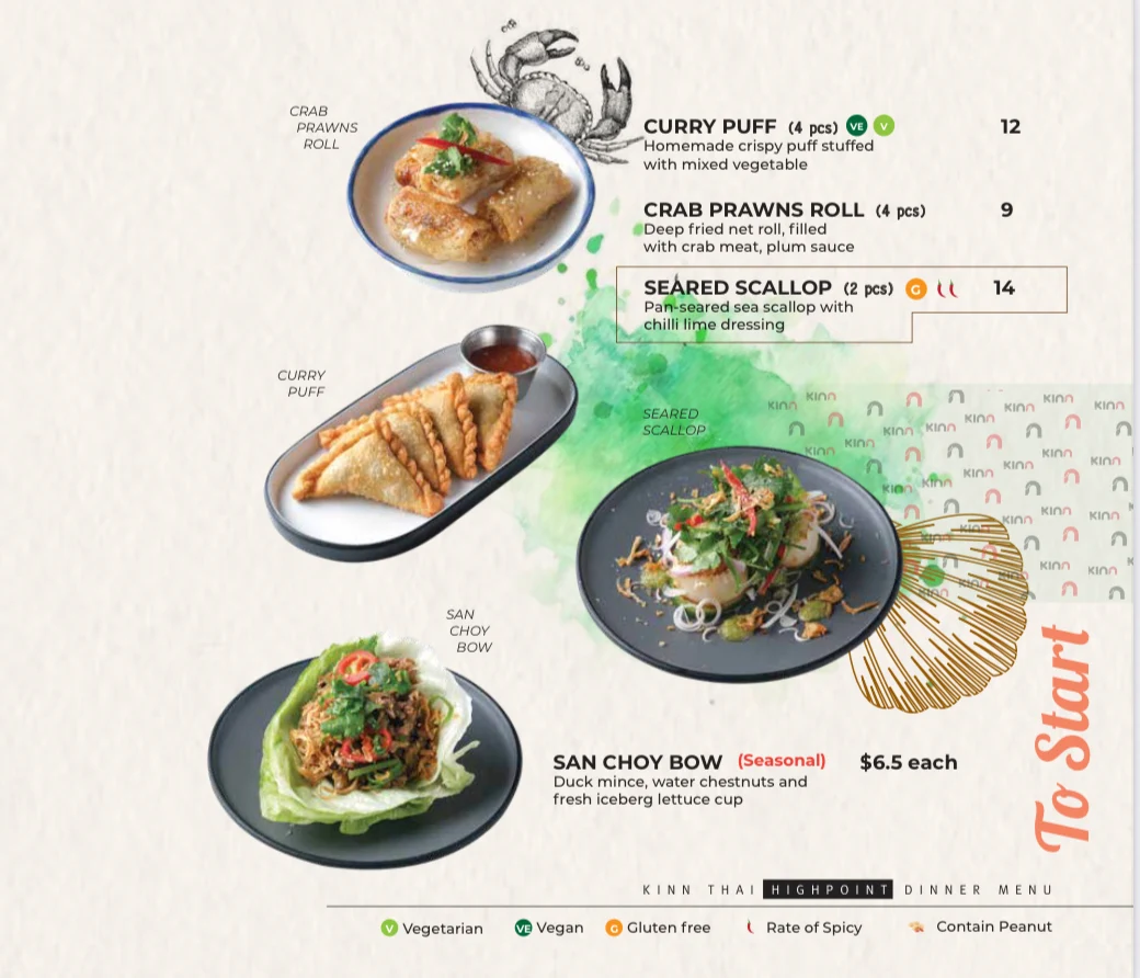 Menu, Kinn Thai Highpoint