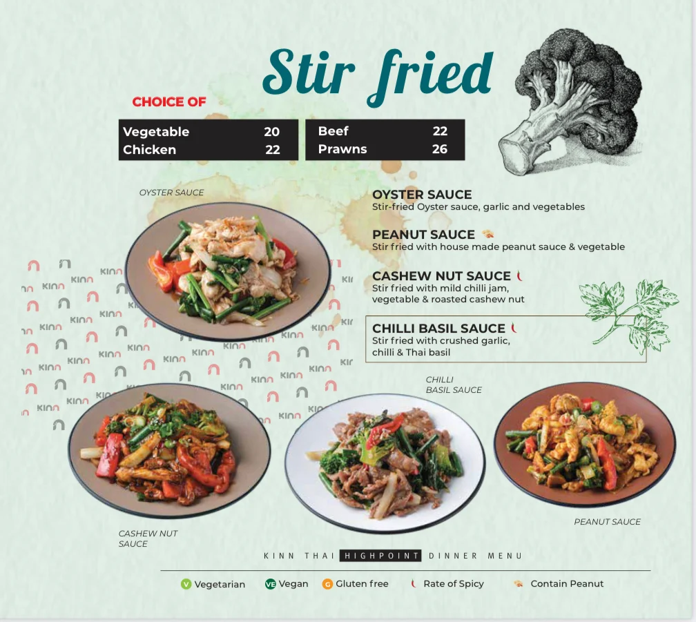 Menu, Kinn Thai Highpoint