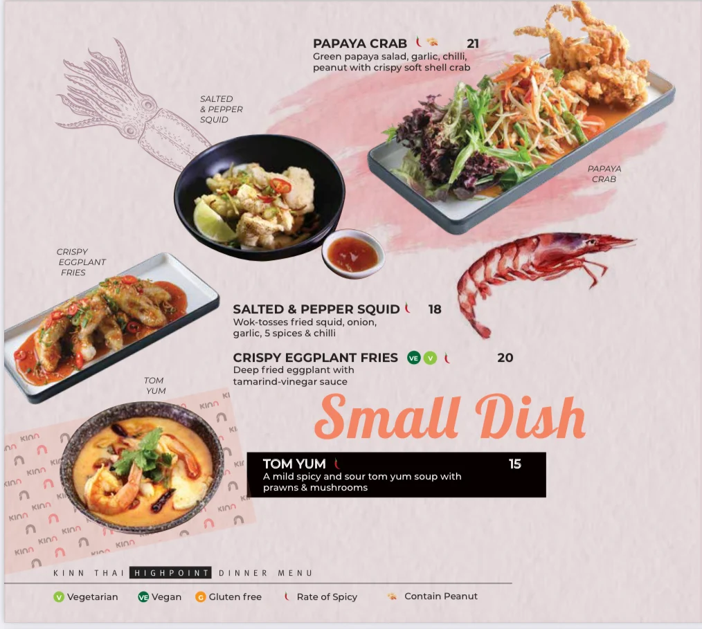 Menu, Kinn Thai Highpoint