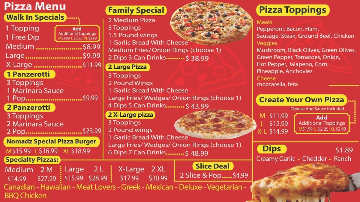 Menu, Nomadz Grill N' Pie