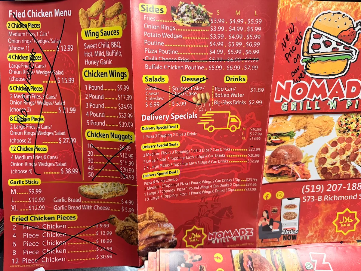 Menu, Nomadz Grill N' Pie