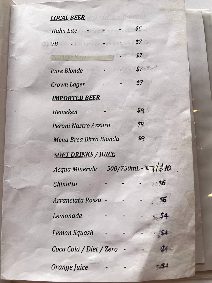 Menu, Da Franco Concord