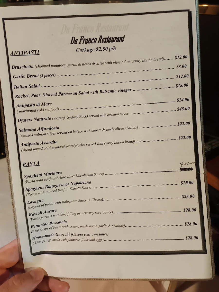 Menu, Da Franco Concord