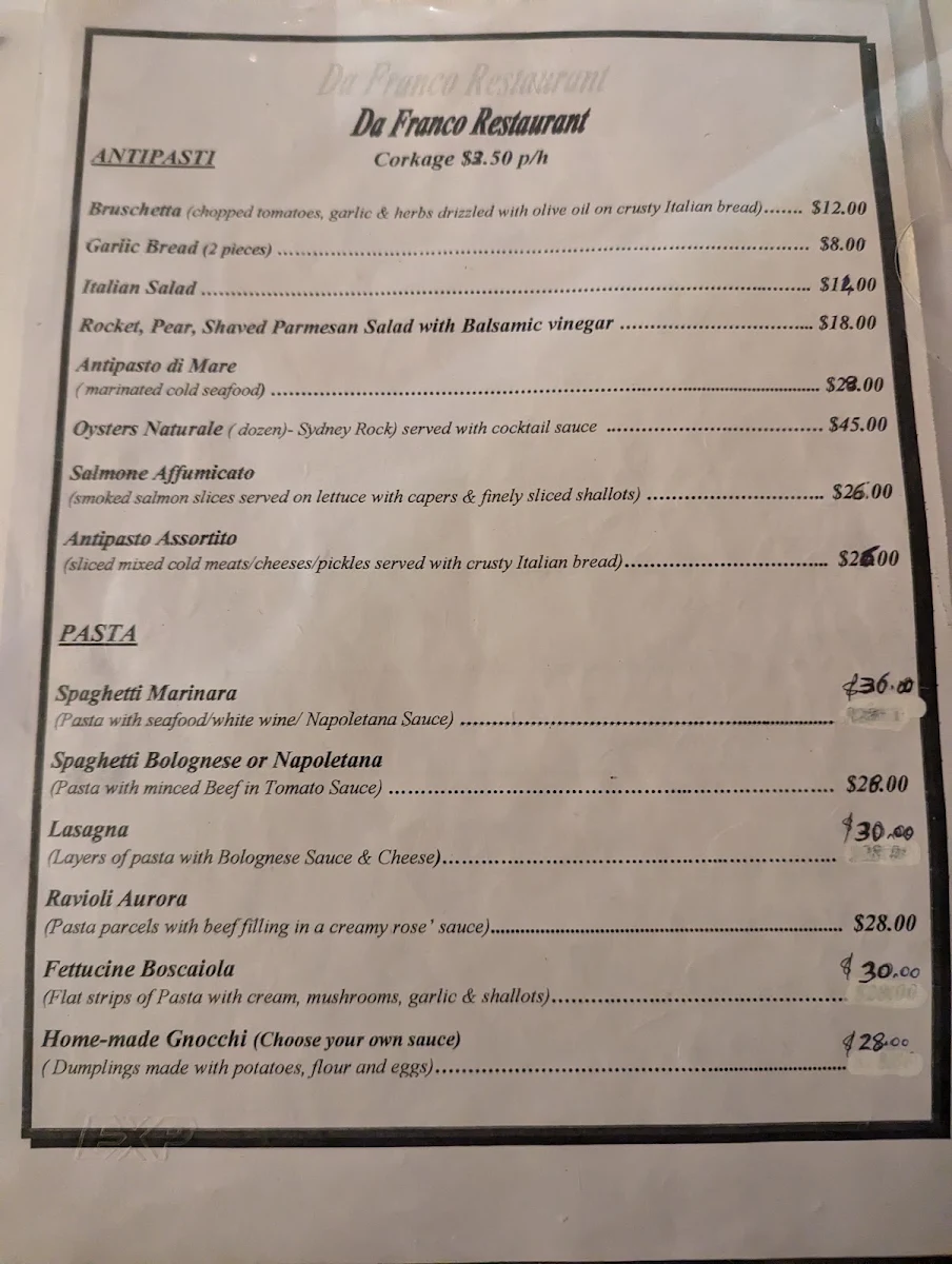 Menu, Da Franco Concord