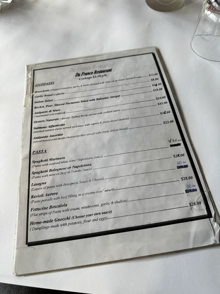 Menu, Da Franco Concord