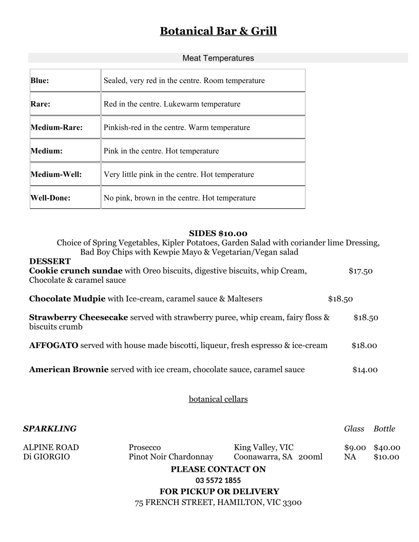 Menu, Botanical Bar & Grill