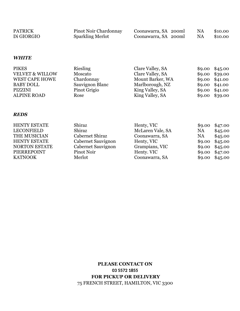 Menu, Botanical Bar & Grill