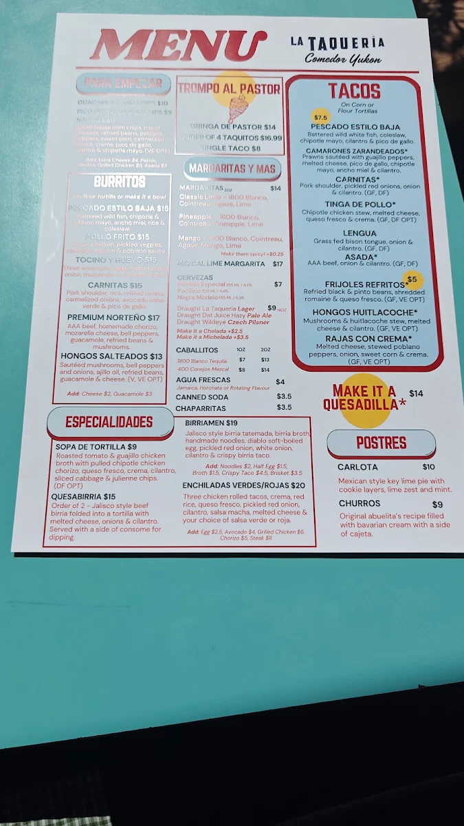 Menu, COMEDOR By La Taqueria Pinche Taco Shop