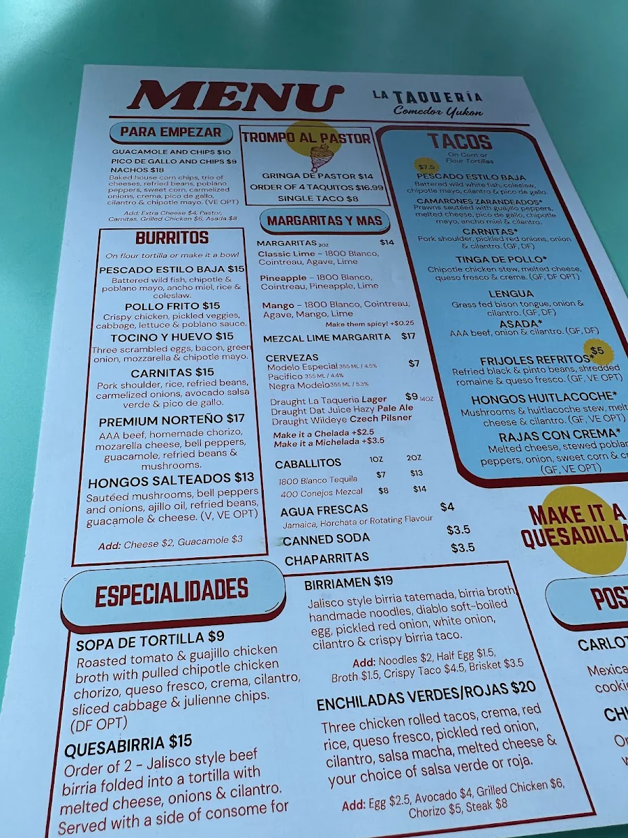 Menu, COMEDOR By La Taqueria Pinche Taco Shop