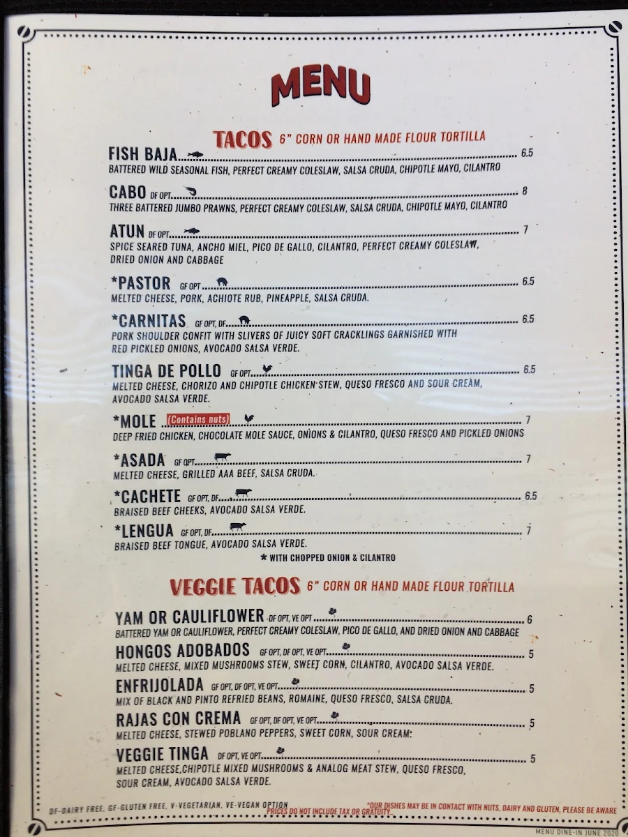 Menu, COMEDOR By La Taqueria Pinche Taco Shop