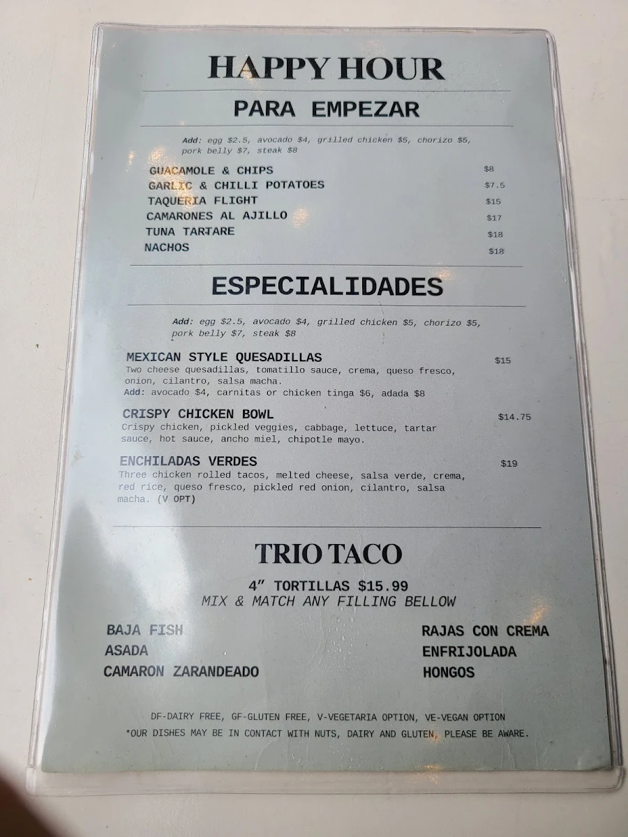 Menu, COMEDOR By La Taqueria Pinche Taco Shop