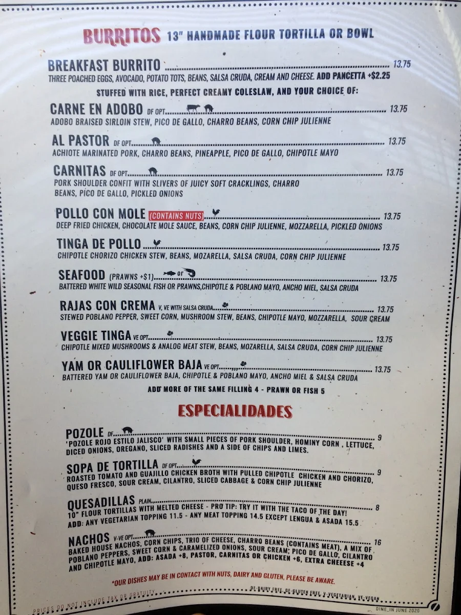 Menu, COMEDOR By La Taqueria Pinche Taco Shop