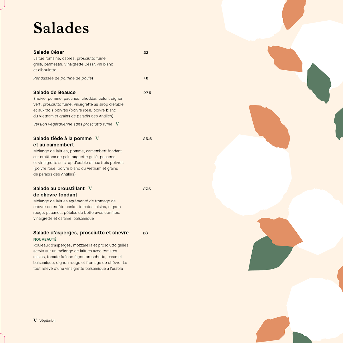 Menu, La Piazzetta Saint-Jean