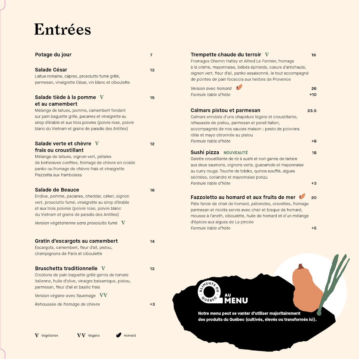 Menu, La Piazzetta Saint-Jean