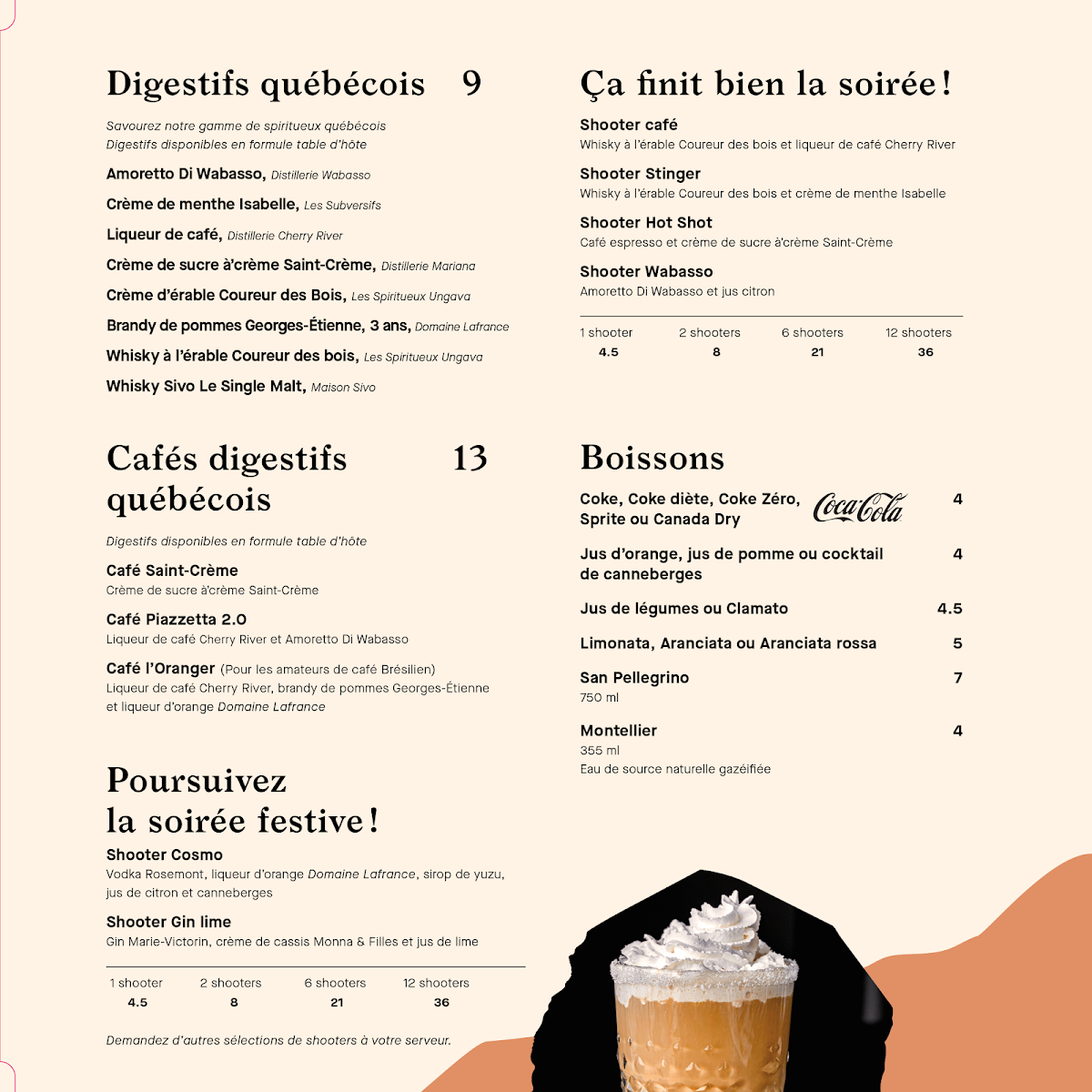 Menu, La Piazzetta Saint-Jean