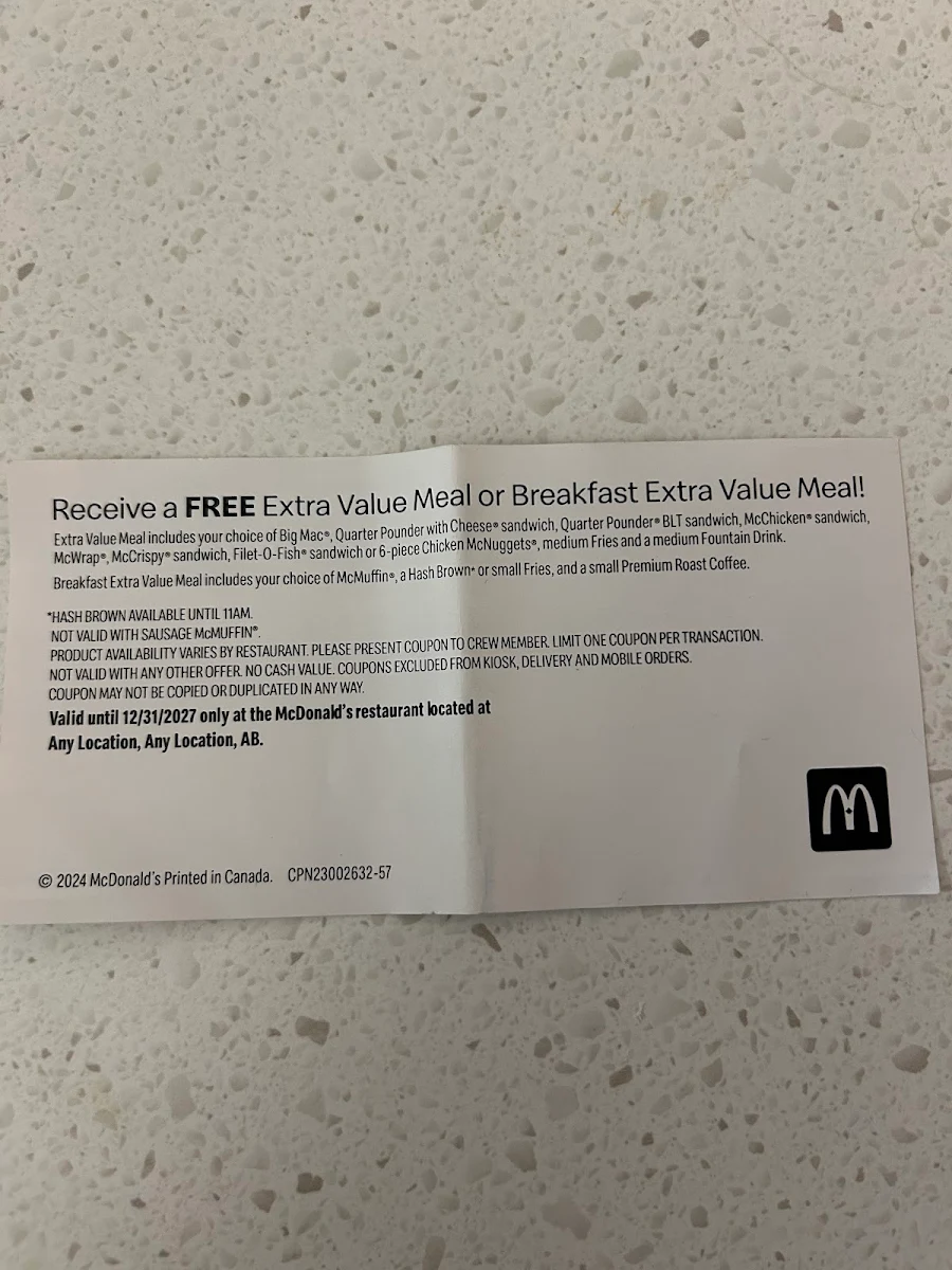 Menu, McDonald's