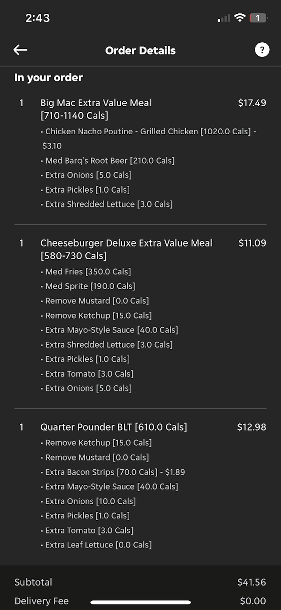 Menu, McDonald's