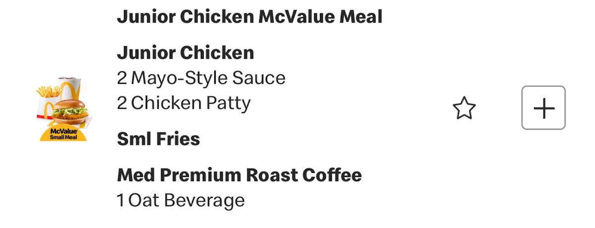 Menu, McDonald's