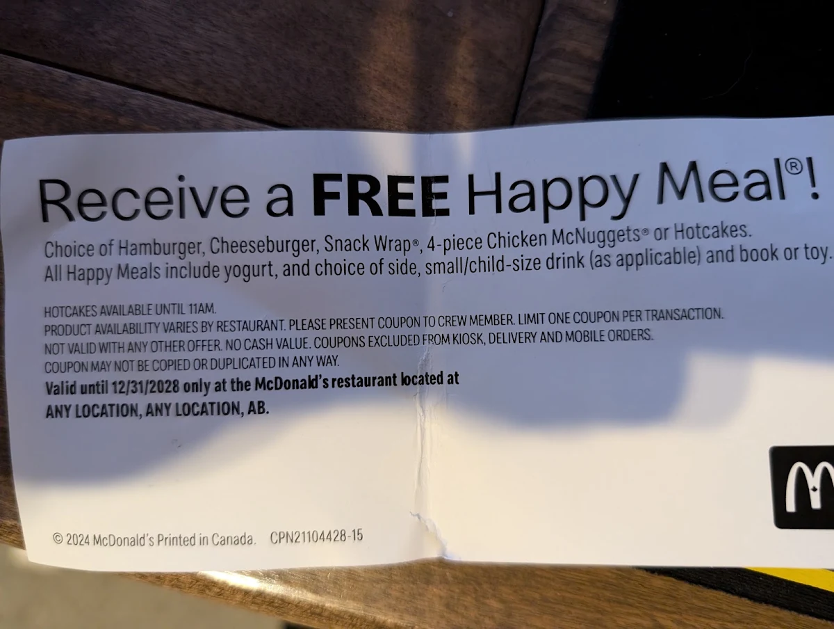 Menu, McDonald's