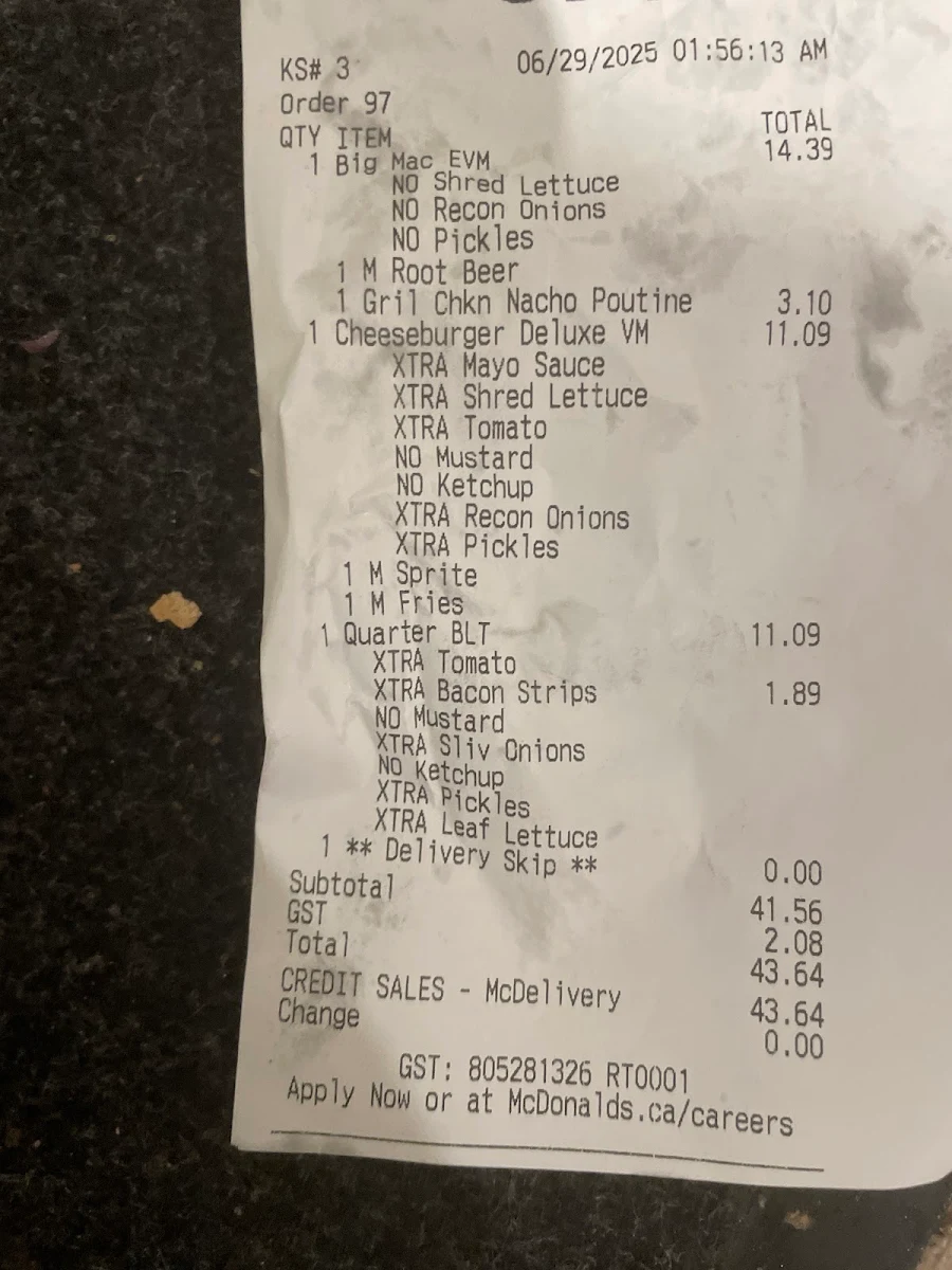Menu, McDonald's