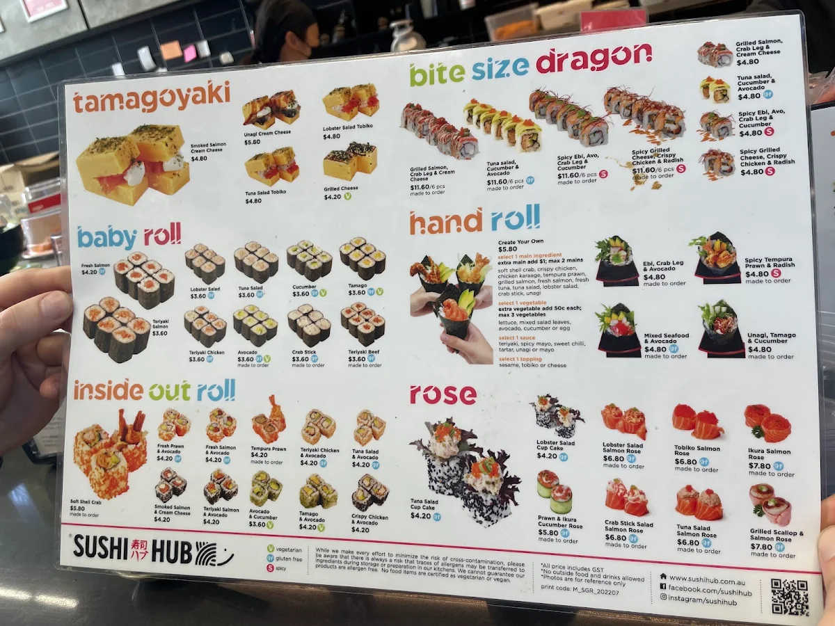 Menu, Sushi Hub One Hurstville Plaza