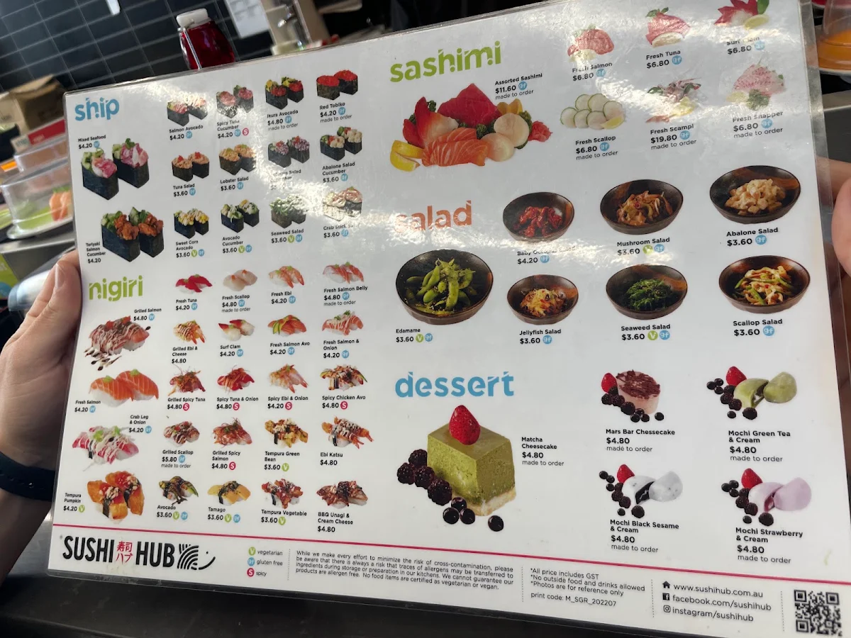 Menu, Sushi Hub One Hurstville Plaza