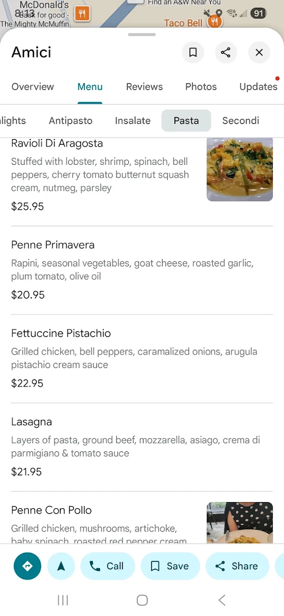 Menu, Amici