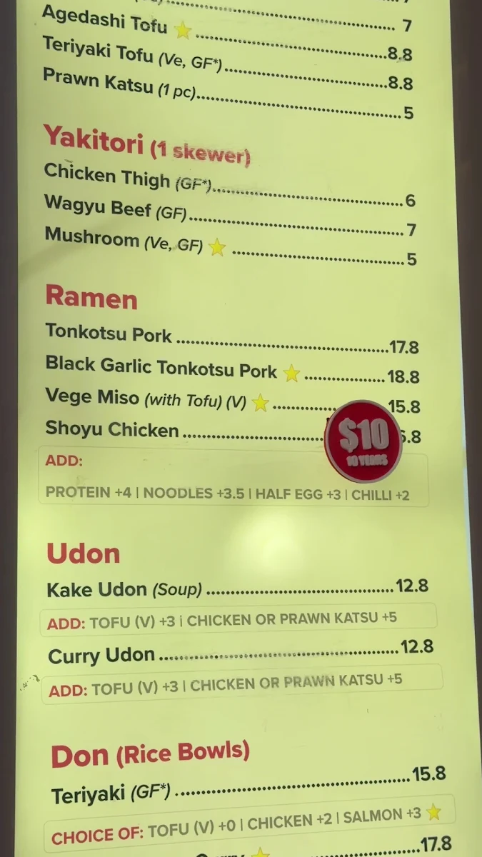 Menu, Spice Alley