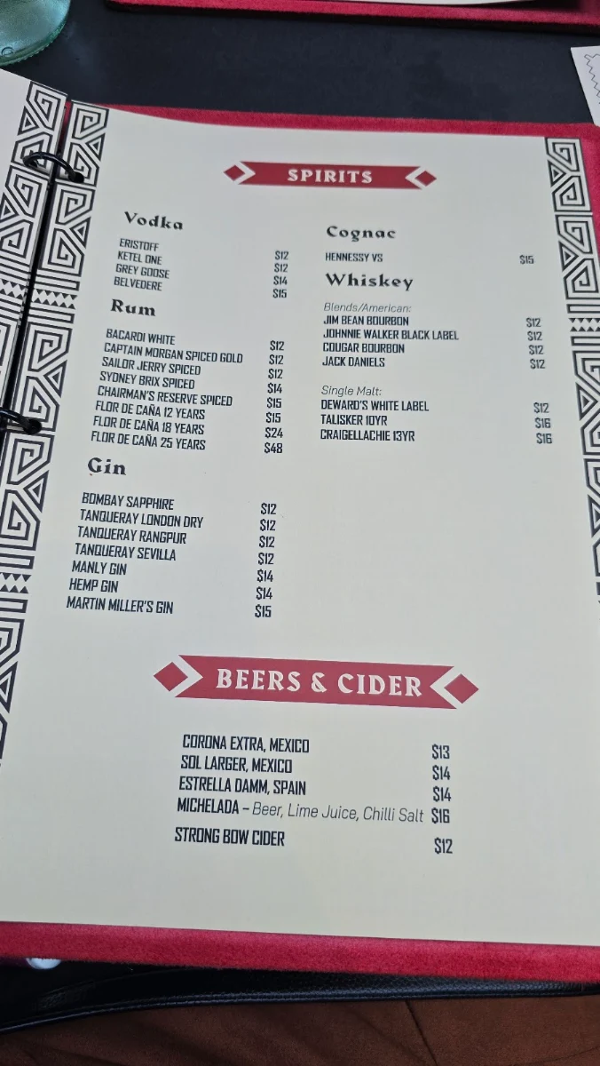 Menu, Spice Alley