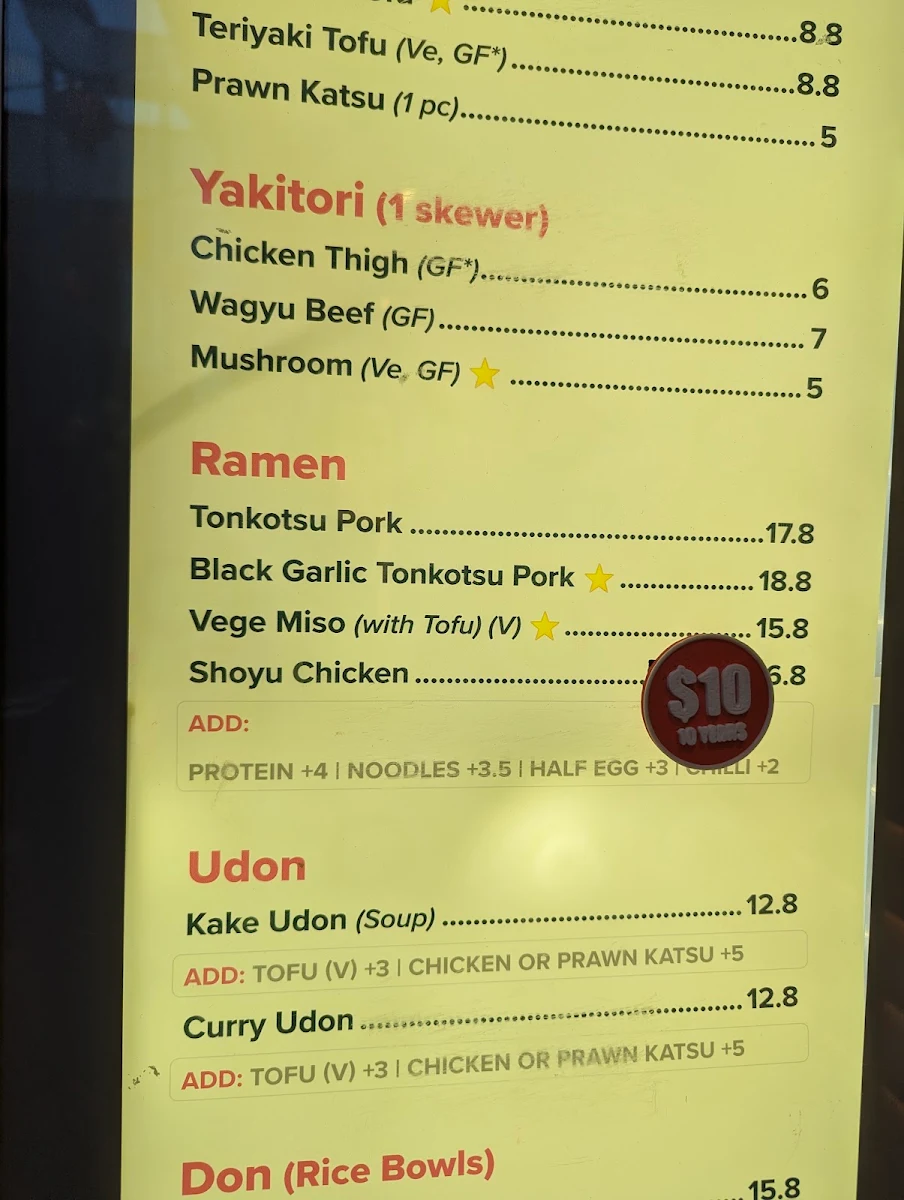 Menu, Spice Alley