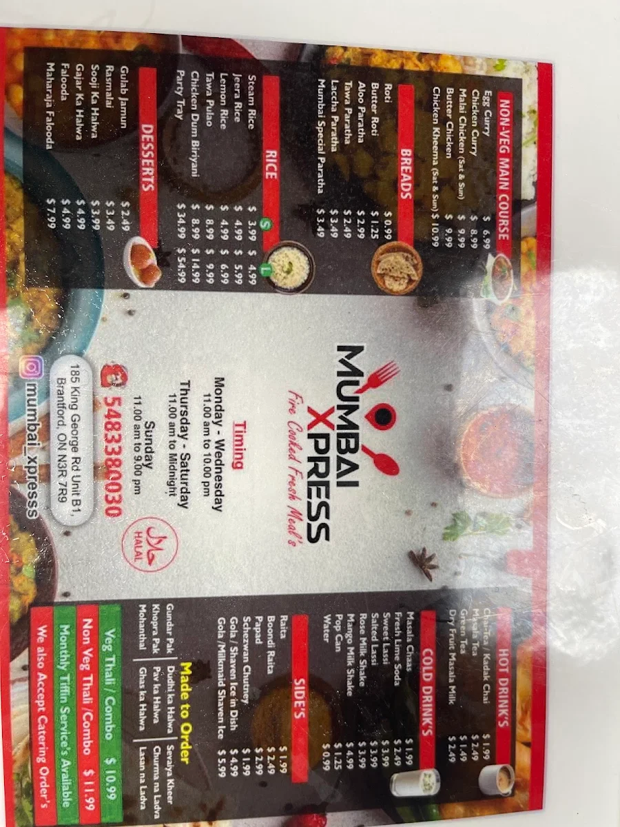 Menu, Mumbai Xpress